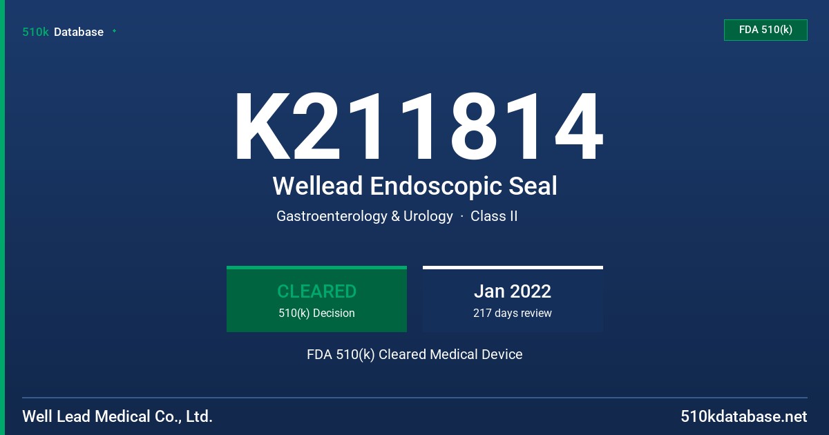 K211814 Wellead Endoscopic Seal FDA 510(k) Cleared Medical Device