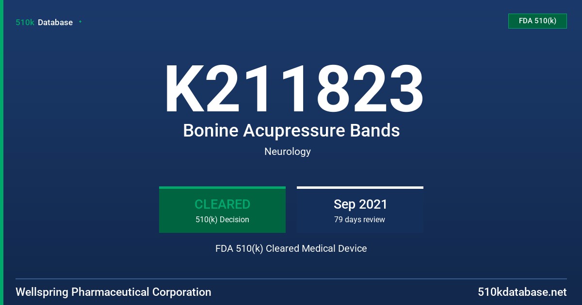 K211823 Bonine Acupressure Bands FDA 510(k) Cleared Medical Device
