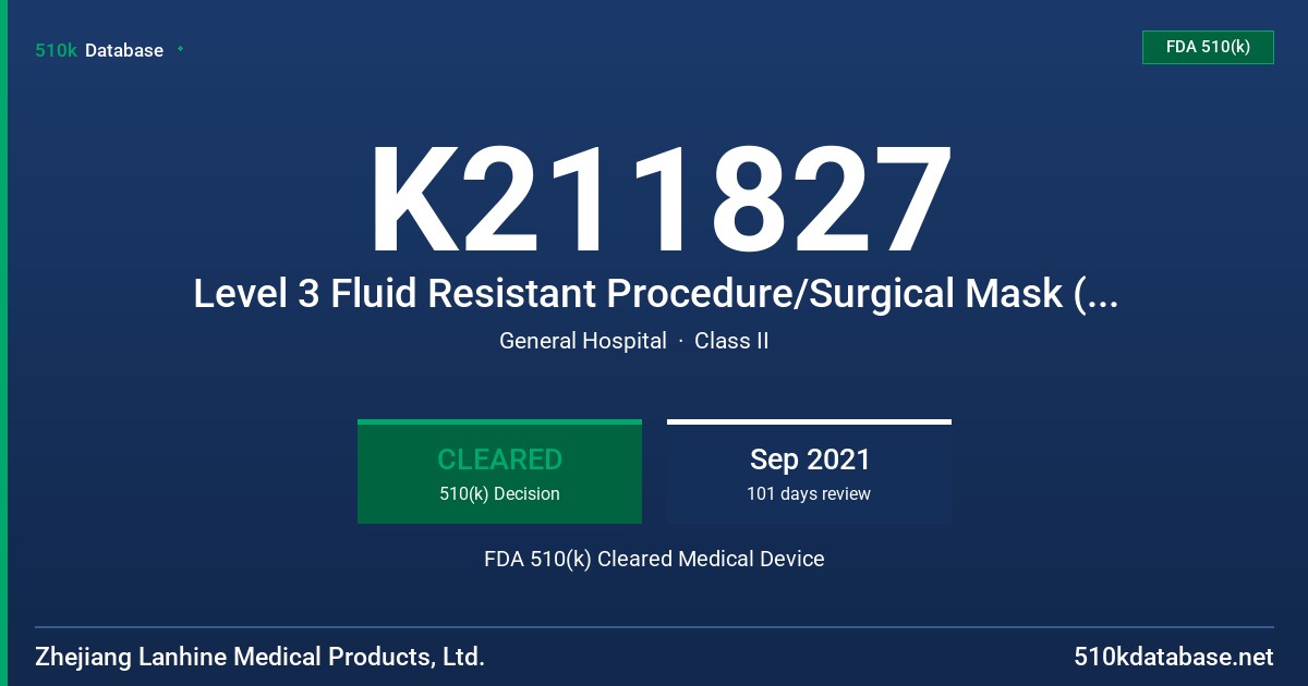 K211827 Level 3 Fluid Resistant Procedure/Surgical Mask (model:15604F, 1570F) FDA 510(k) Cleared Medical Device