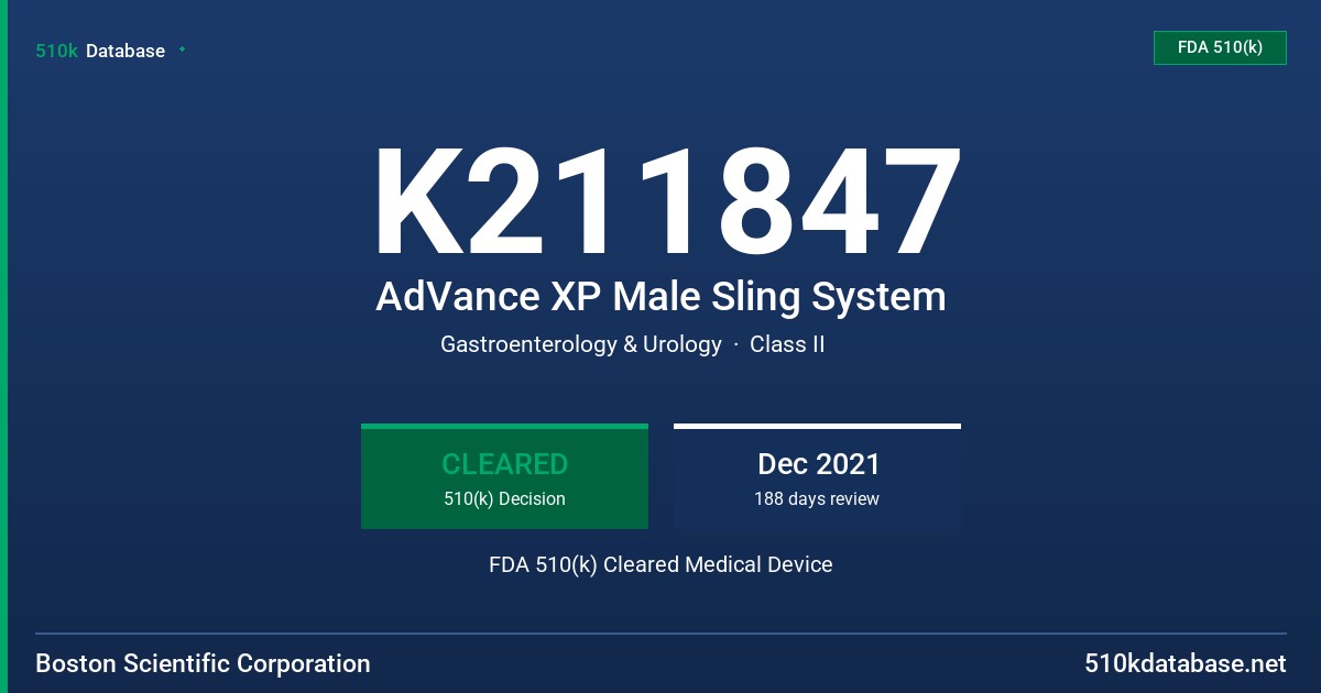 K211847 AdVance XP Male Sling System FDA 510(k) Cleared Medical Device