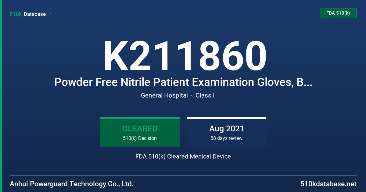 K211860 Powder Free Nitrile Patient Examination Gloves, Blue Color FDA 510(k) Cleared Medical Device