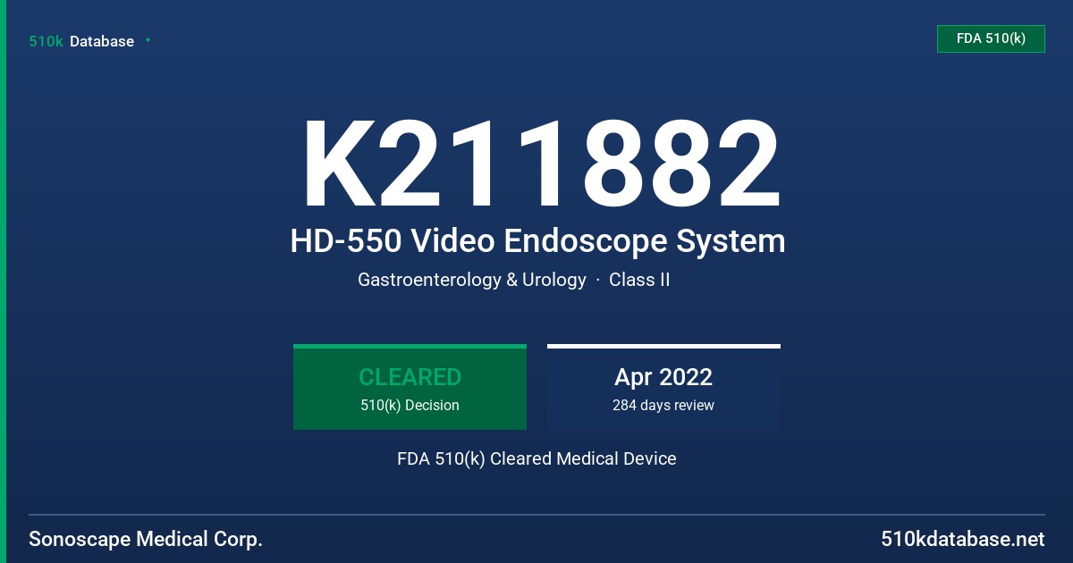 K211882 HD-550 Video Endoscope System FDA 510(k) Cleared Medical Device