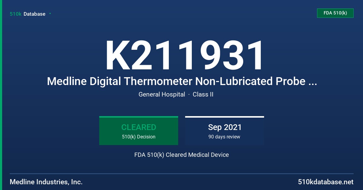 K211931 Medline Digital Thermometer Non-Lubricated Probe Sheath FDA 510(k) Cleared Medical Device