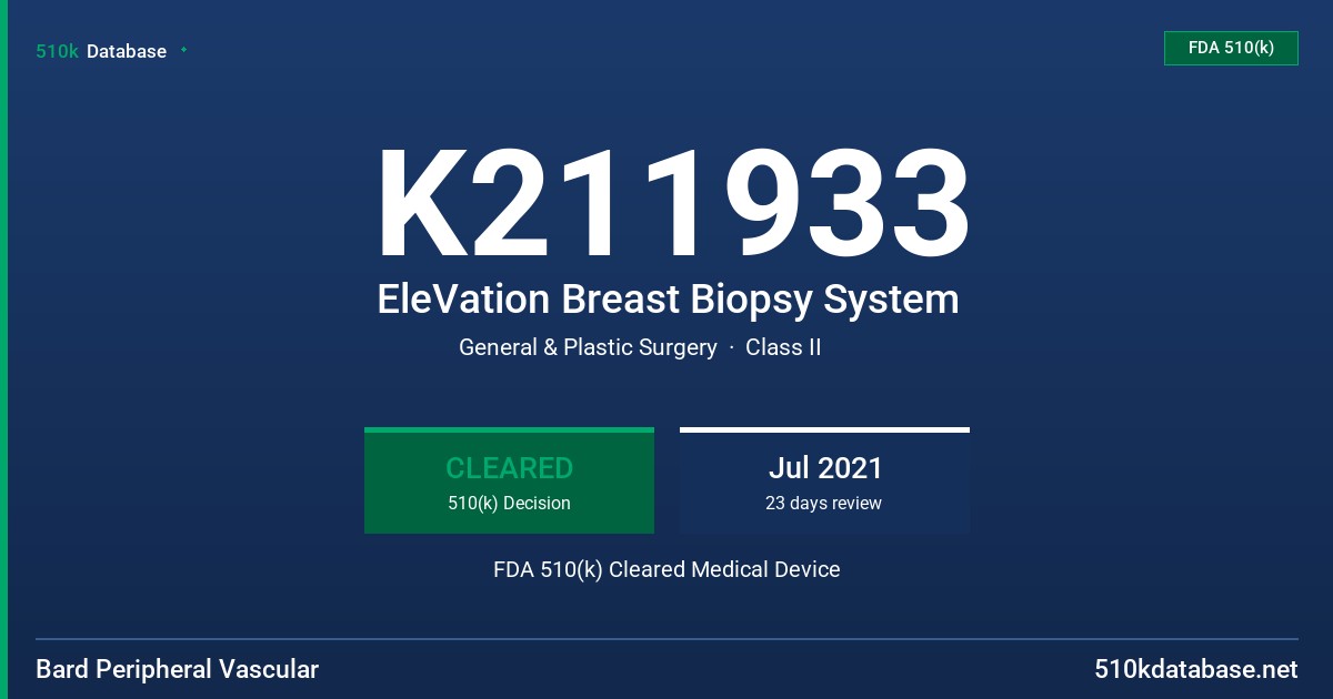 K211933 EleVation Breast Biopsy System FDA 510(k) Cleared Medical Device