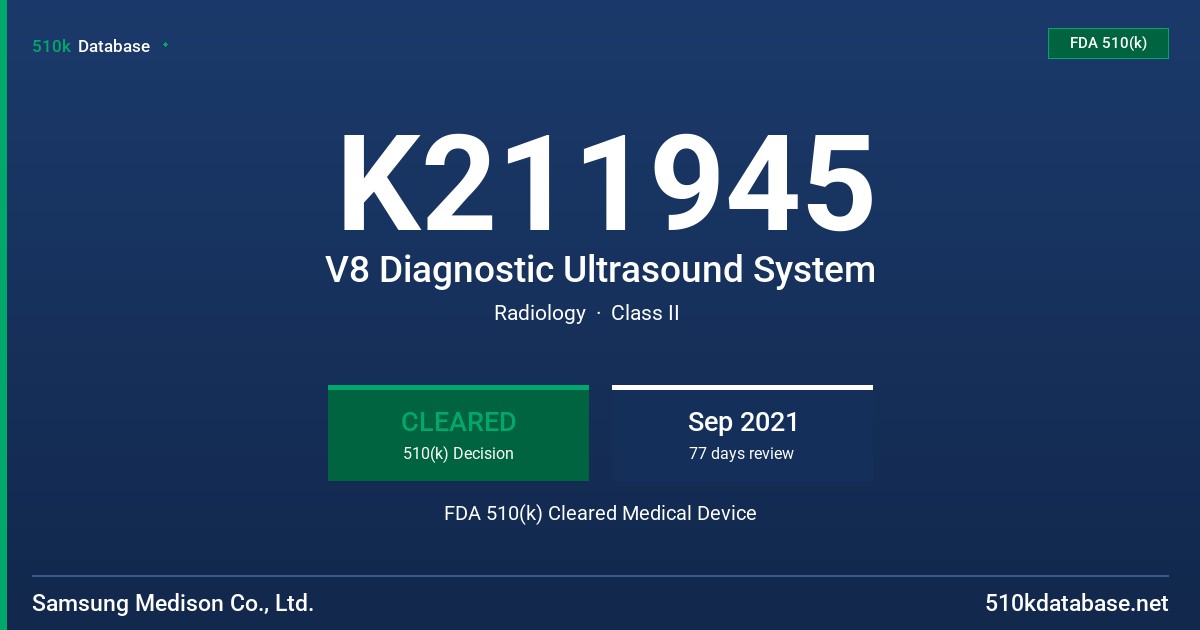 K211945 V8 Diagnostic Ultrasound System FDA 510(k) Cleared Medical Device