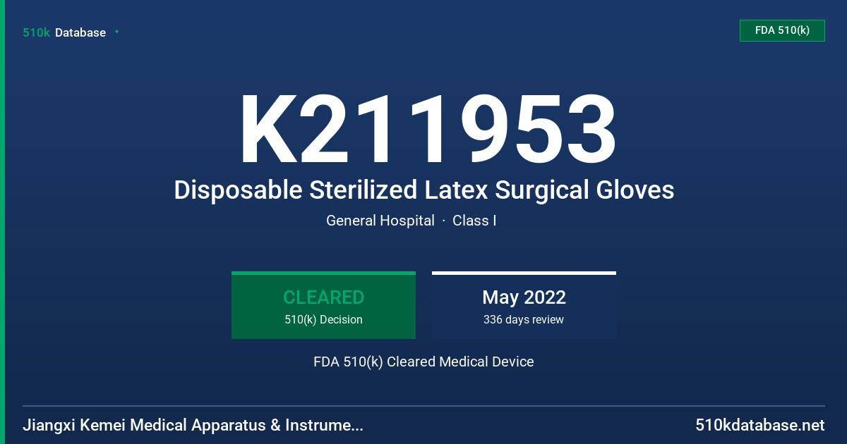K211953 Disposable Sterilized Latex Surgical Gloves FDA 510(k) Cleared Medical Device