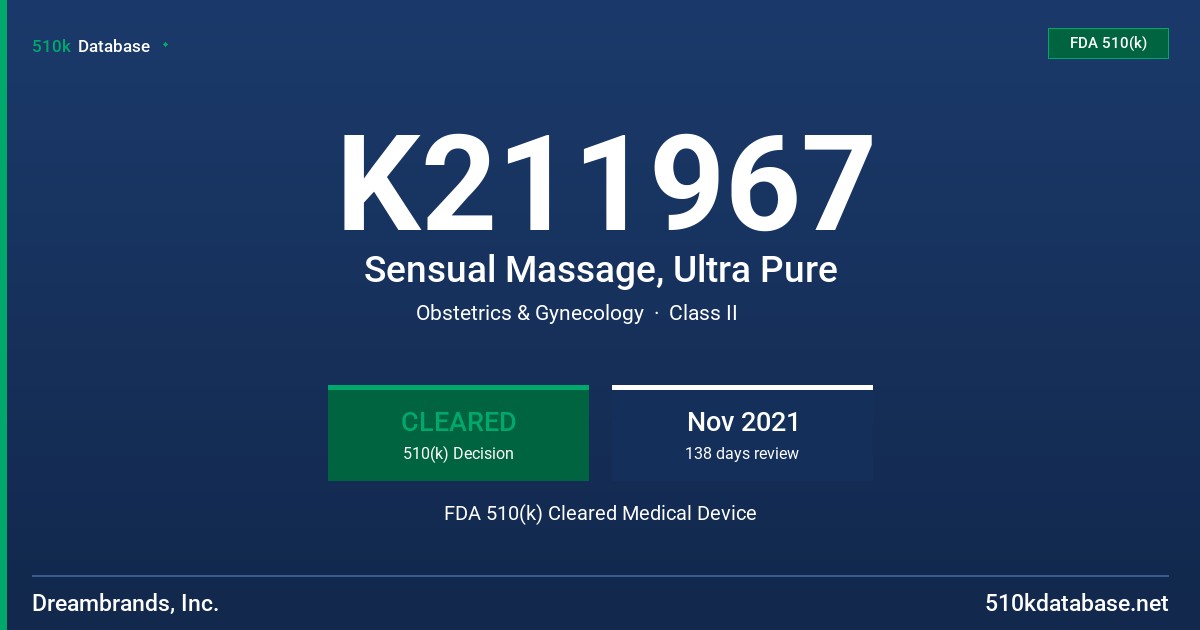 K211967 Sensual Massage, Ultra Pure FDA 510(k) Cleared Medical Device