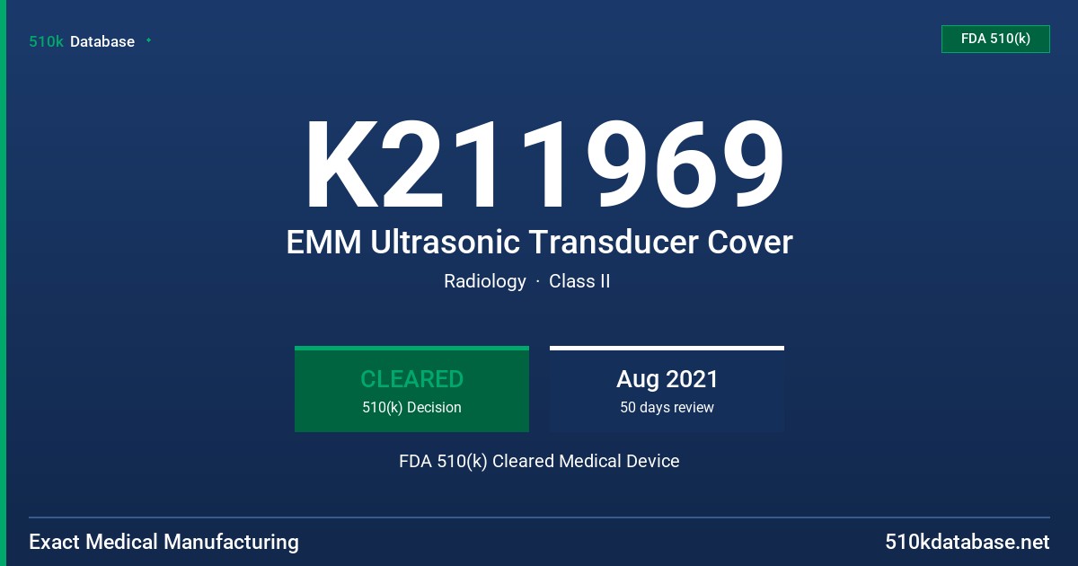 K211969 EMM Ultrasonic Transducer Cover FDA 510(k) Cleared Medical Device