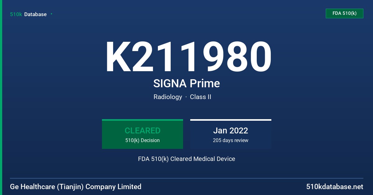 K211980 SIGNA Prime FDA 510(k) Cleared Medical Device