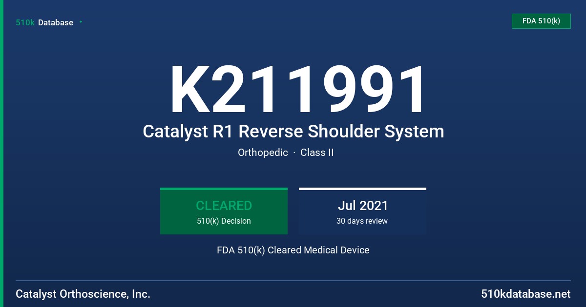 K211991 Catalyst R1 Reverse Shoulder System FDA 510(k) Cleared Medical Device