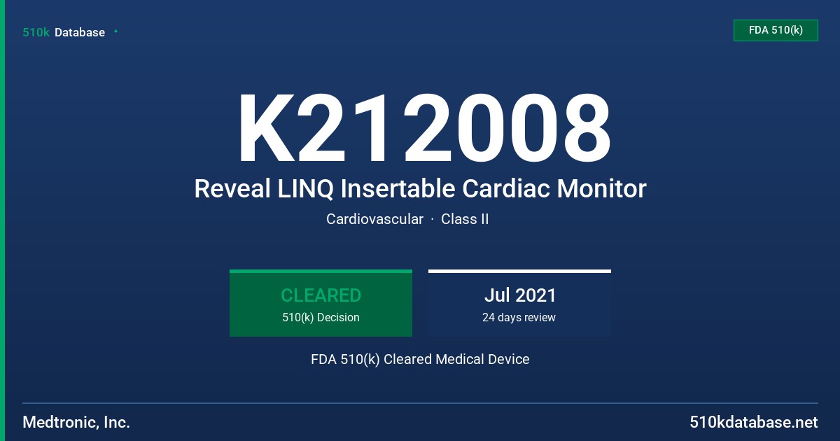 K212008 Reveal LINQ Insertable Cardiac Monitor FDA 510(k) Cleared Medical Device