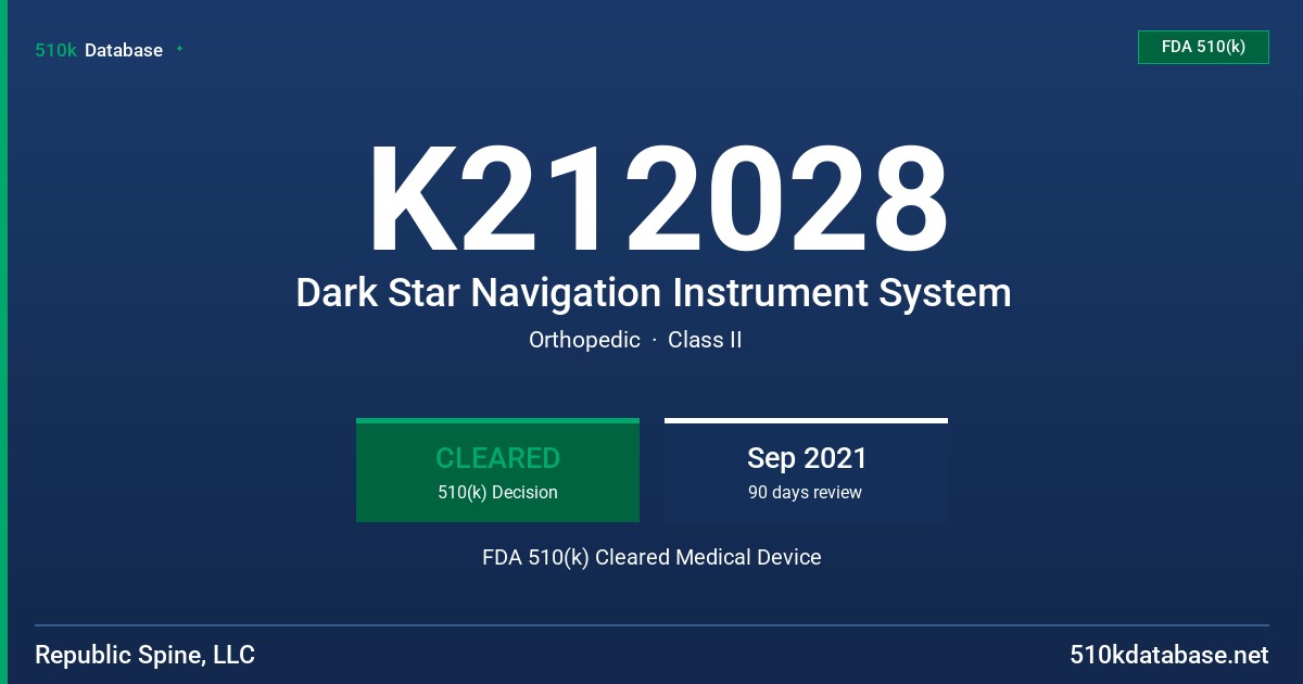 K212028 Dark Star Navigation Instrument System FDA 510(k) Cleared Medical Device