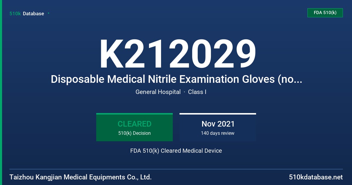 K212029 Disposable Medical Nitrile Examination Gloves (non-sterile) FDA 510(k) Cleared Medical Device