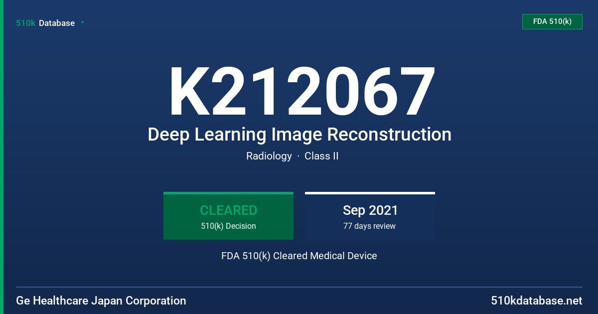 K212067 Deep Learning Image Reconstruction FDA 510(k) Cleared Medical Device