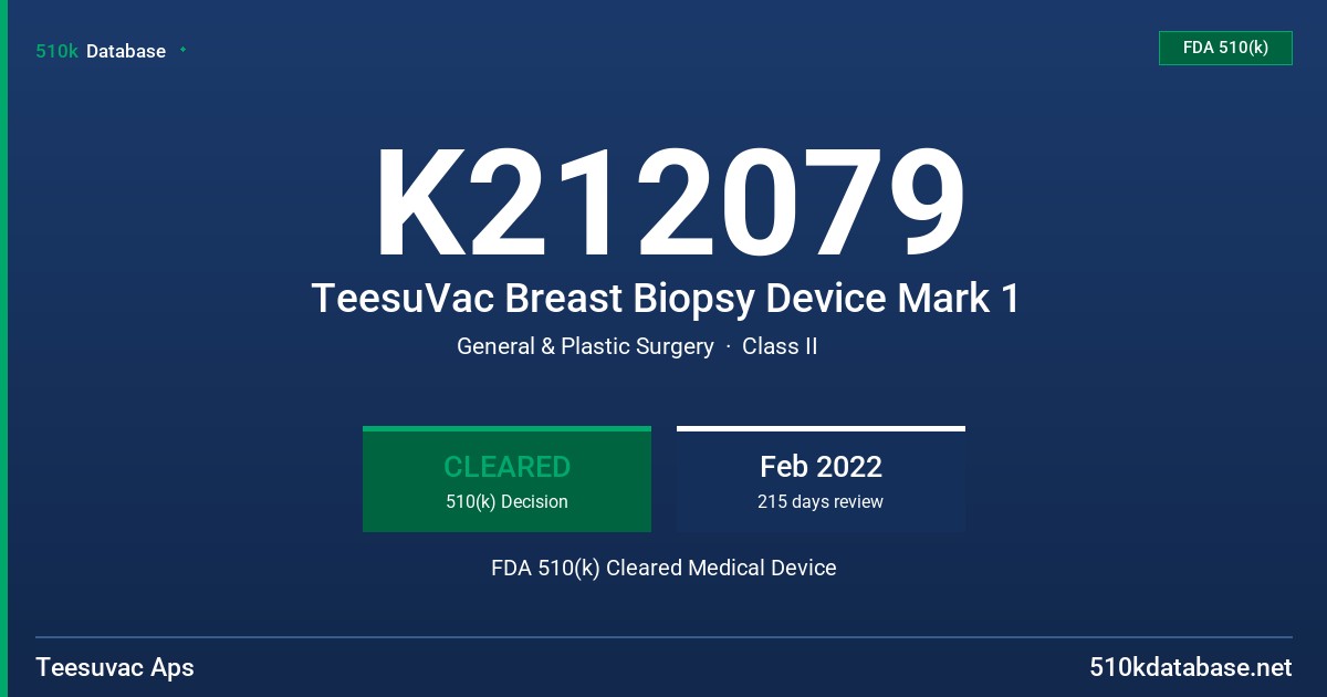K212079 TeesuVac Breast Biopsy Device Mark 1 FDA 510(k) Cleared Medical Device