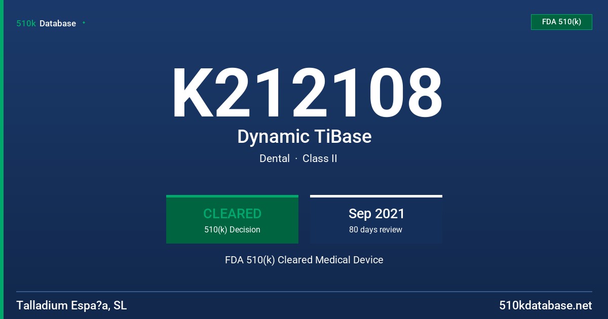 K212108 Dynamic TiBase FDA 510(k) Cleared Medical Device