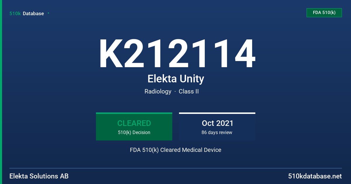K212114 Elekta Unity FDA 510(k) Cleared Medical Device