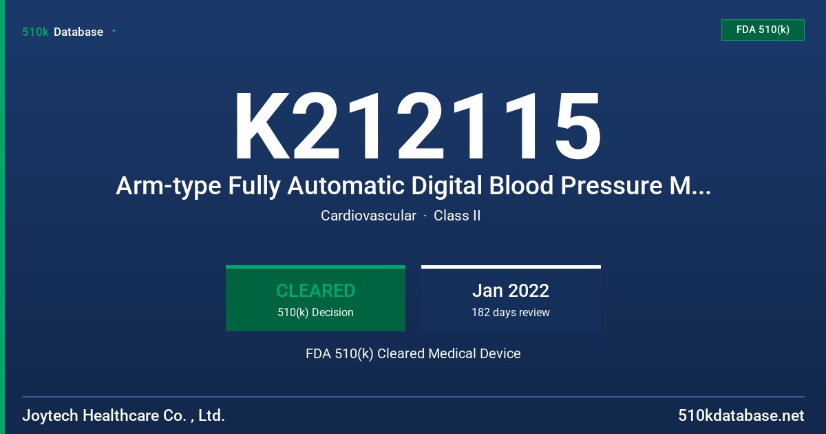K212115 Arm-type Fully Automatic Digital Blood Pressure Monitor, Wrist-type Fully Automatic Digital Blood Pressure Monitor FDA 510(k) Cleared Medical Device