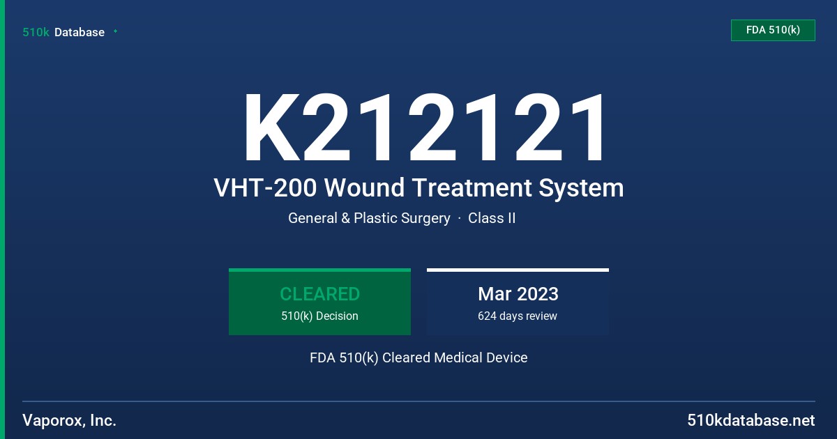K212121 VHT-200 Wound Treatment System FDA 510(k) Cleared Medical Device