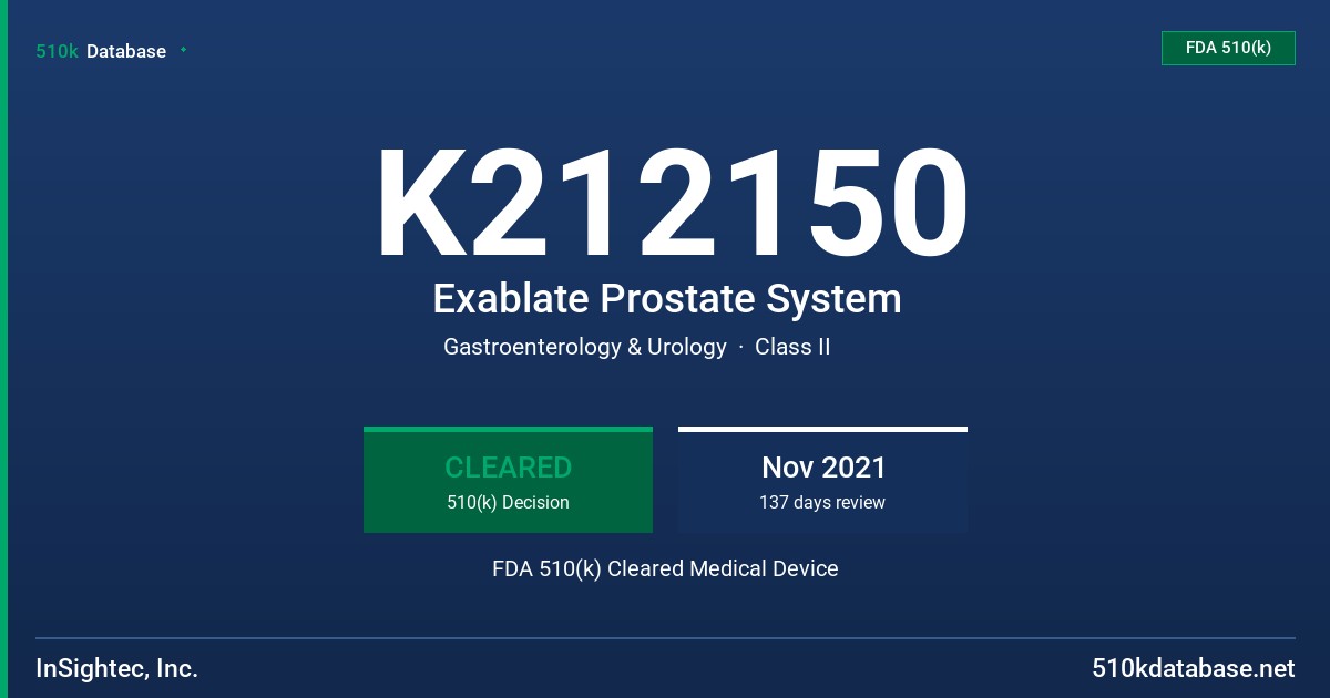 K212150 Exablate Prostate System FDA 510(k) Cleared Medical Device