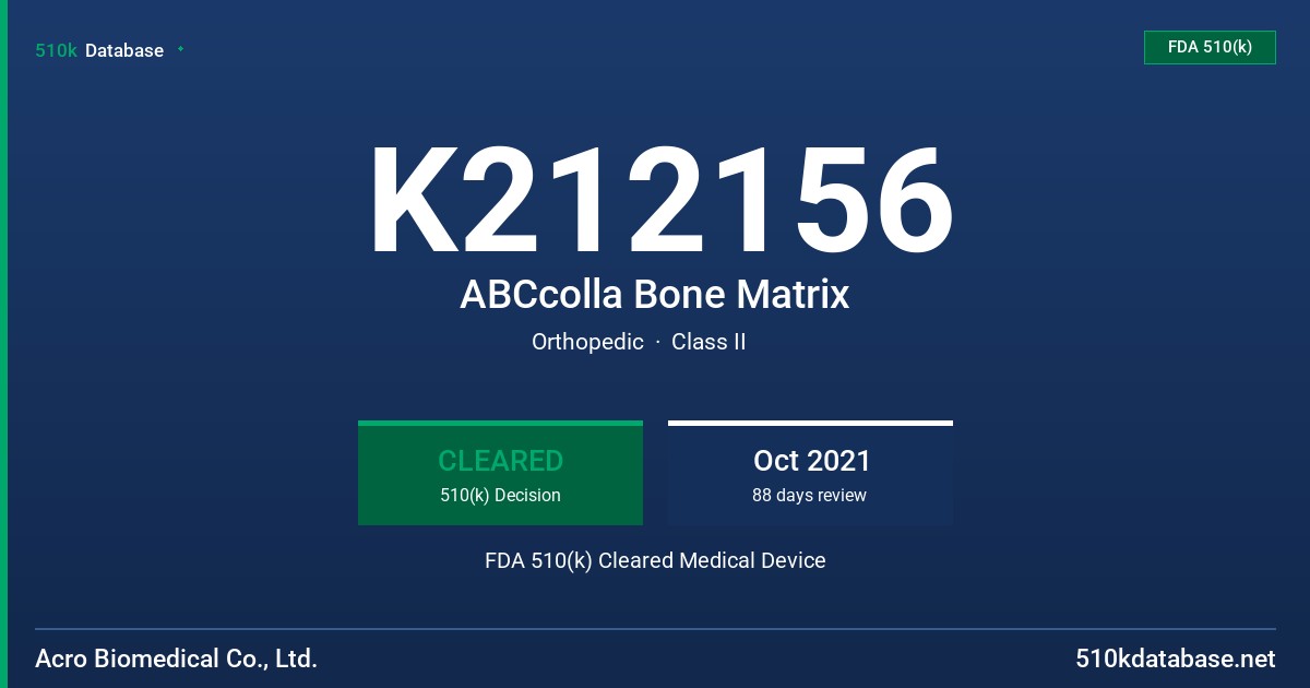 K212156 ABCcolla Bone Matrix FDA 510(k) Cleared Medical Device