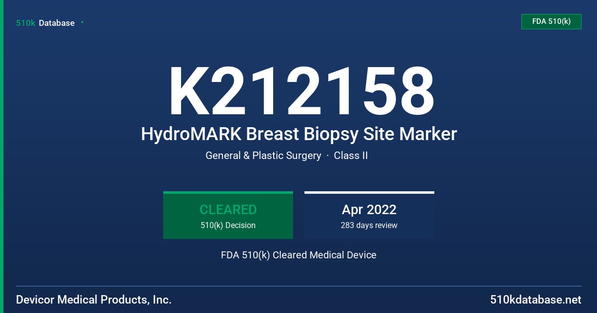 K212158 HydroMARK Breast Biopsy Site Marker FDA 510(k) Cleared Medical Device