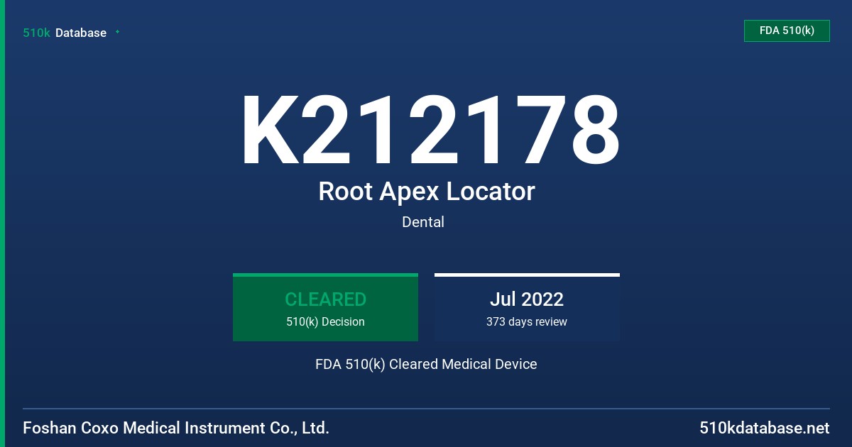 K212178 Root Apex Locator FDA 510(k) Cleared Medical Device