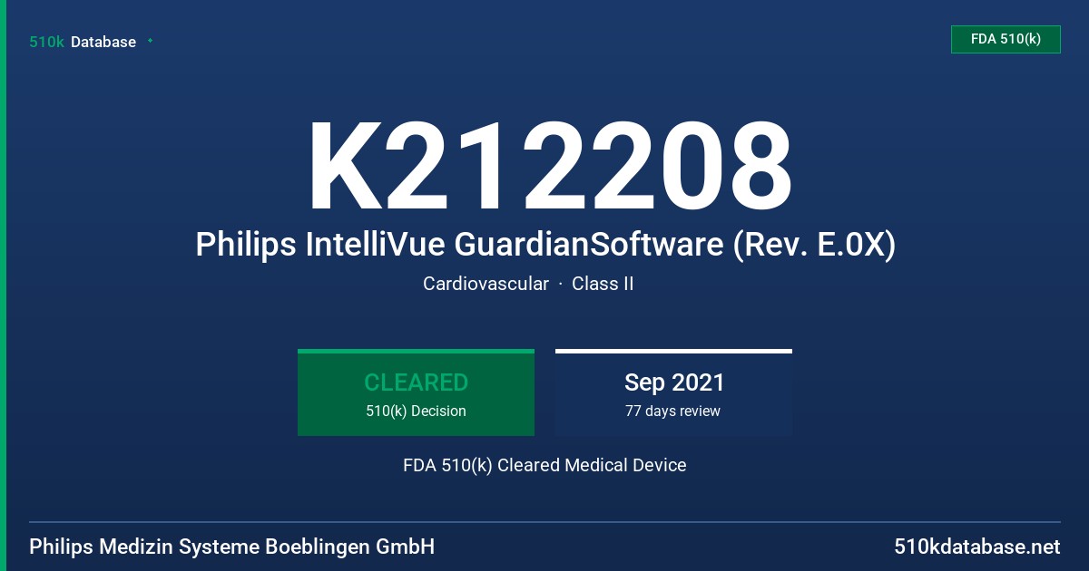 K212208 Philips IntelliVue GuardianSoftware (Rev. E.0X) FDA 510(k) Cleared Medical Device