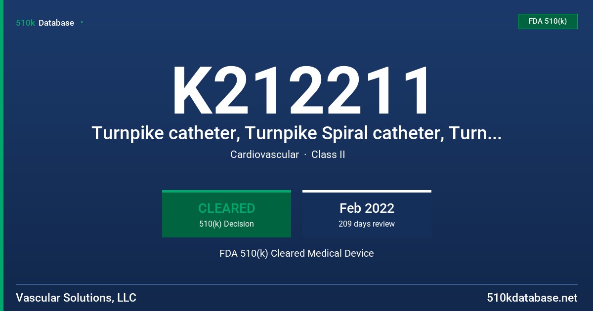 K212211 Turnpike catheter, Turnpike Spiral catheter, Turnpike LP catheter, Turnpike Gold catheter, GuideLiner V3 catheter, TrapLiner catheter FDA 510(k) Cleared Medical Device