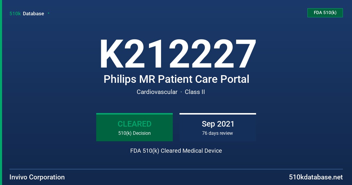 K212227 Philips MR Patient Care Portal FDA 510(k) Cleared Medical Device