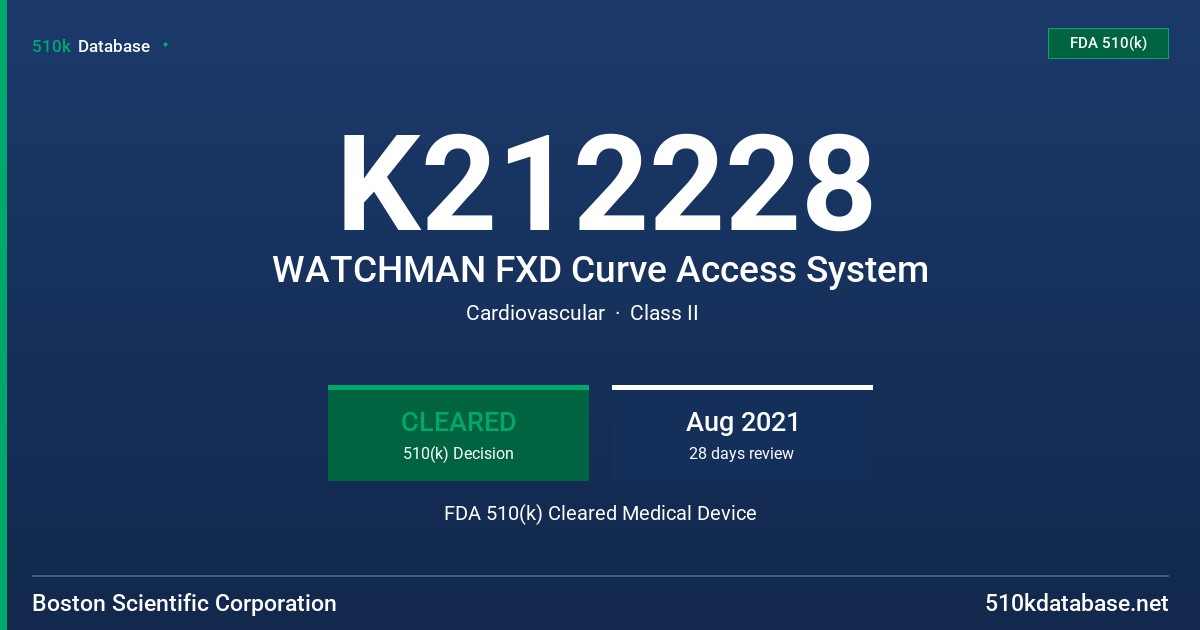 K212228 WATCHMAN FXD Curve Access System FDA 510(k) Cleared Medical Device