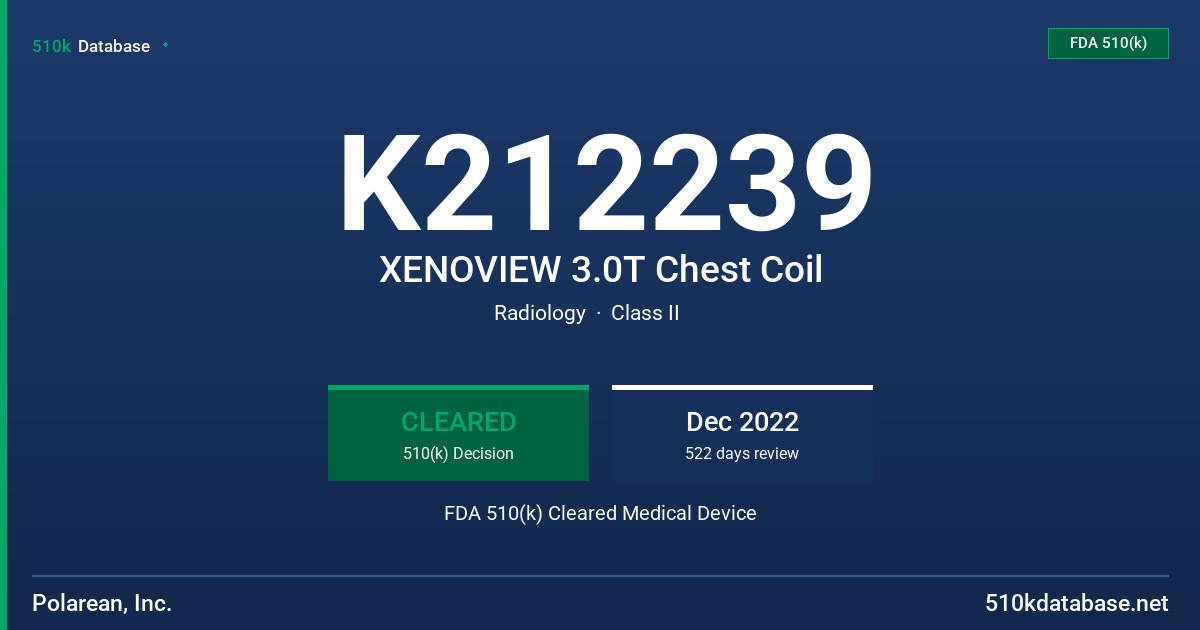 K212239 XENOVIEW 3.0T Chest Coil FDA 510(k) Cleared Medical Device