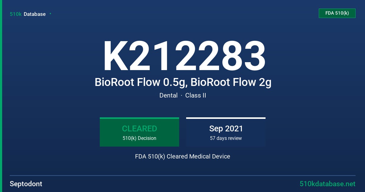 K212283 BioRoot Flow 0.5g, BioRoot Flow 2g FDA 510(k) Cleared Medical Device
