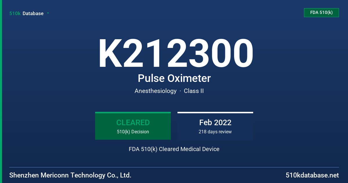 K212300 Pulse Oximeter FDA 510(k) Cleared Medical Device