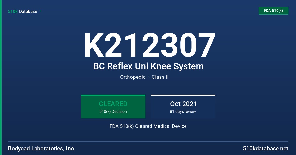 K212307 BC Reflex Uni Knee System FDA 510(k) Cleared Medical Device