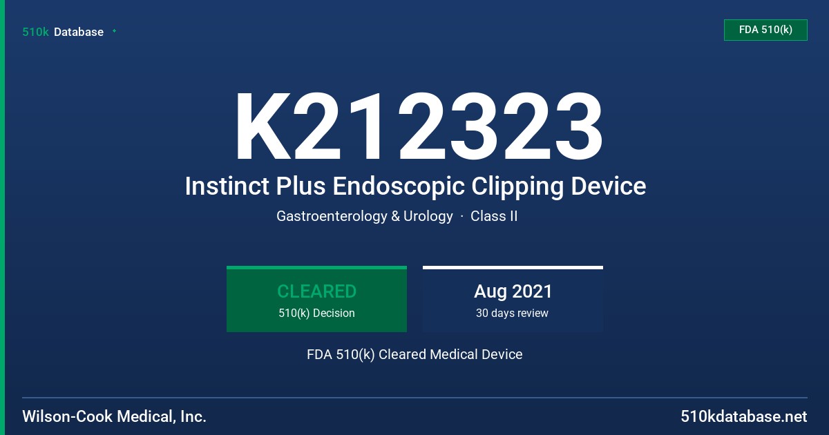 K212323 Instinct Plus Endoscopic Clipping Device FDA 510(k) Cleared Medical Device