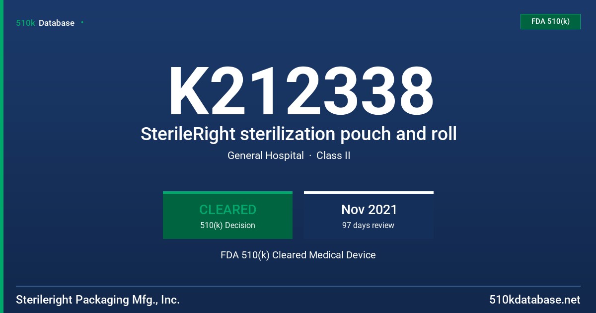K212338 SterileRight sterilization pouch and roll FDA 510(k) Cleared Medical Device