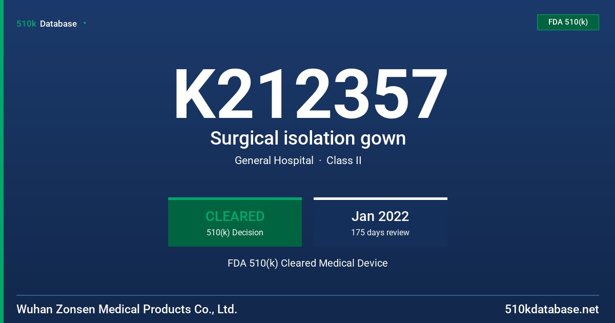 K212357 Surgical isolation gown FDA 510(k) Cleared Medical Device