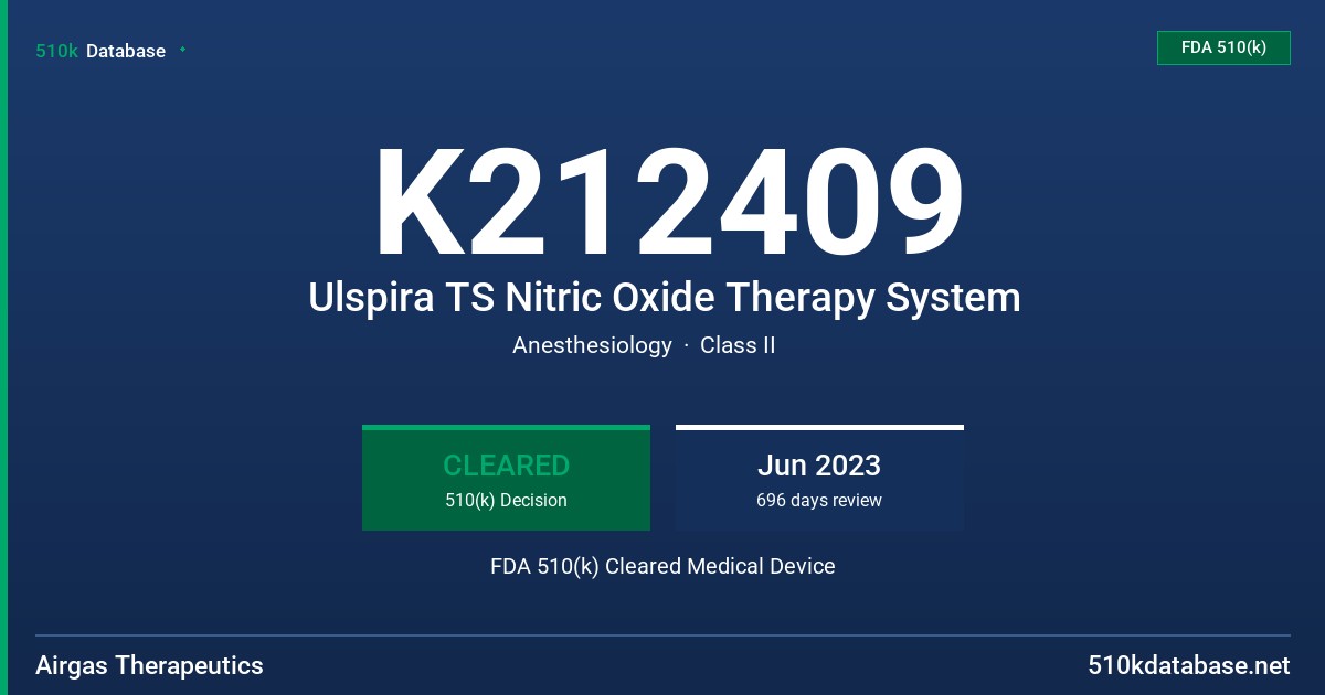 K212409 Ulspira TS Nitric Oxide Therapy System FDA 510(k) Cleared Medical Device