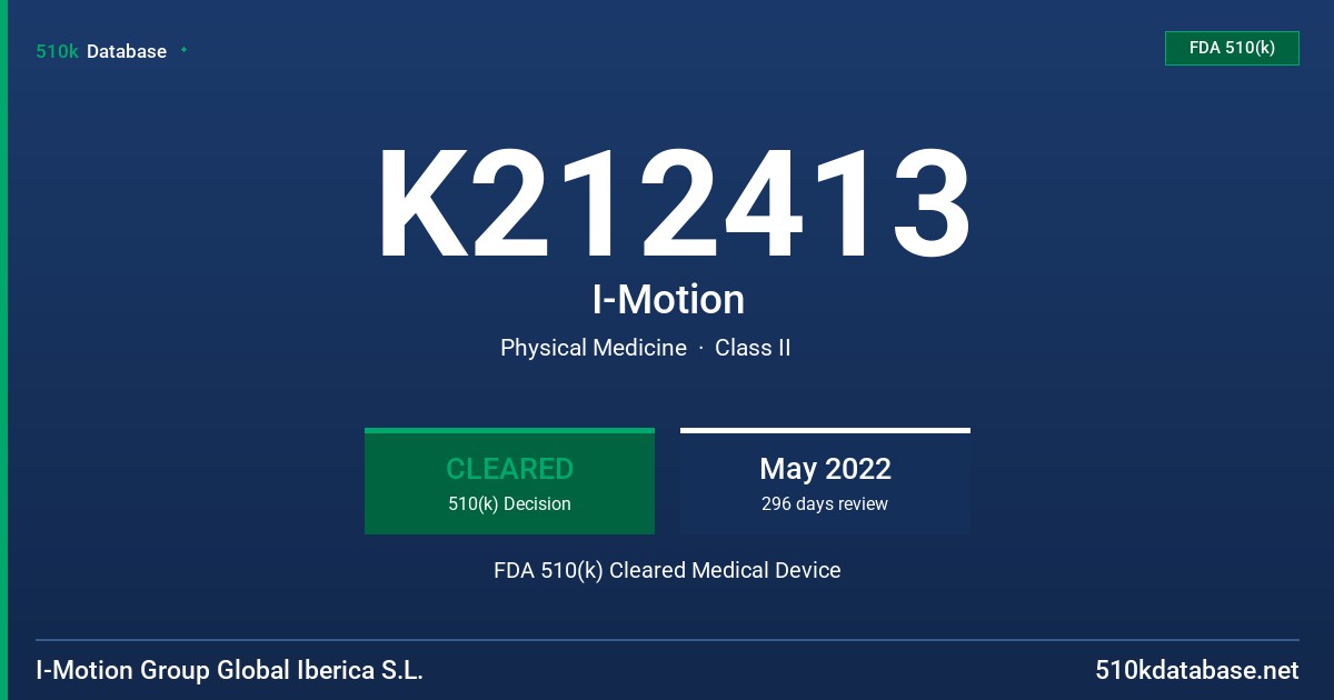 K212413 I-Motion FDA 510(k) Cleared Medical Device