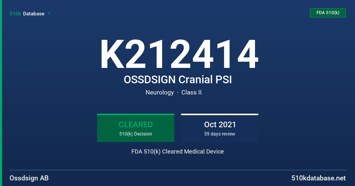 K212414 OSSDSIGN Cranial PSI FDA 510(k) Cleared Medical Device