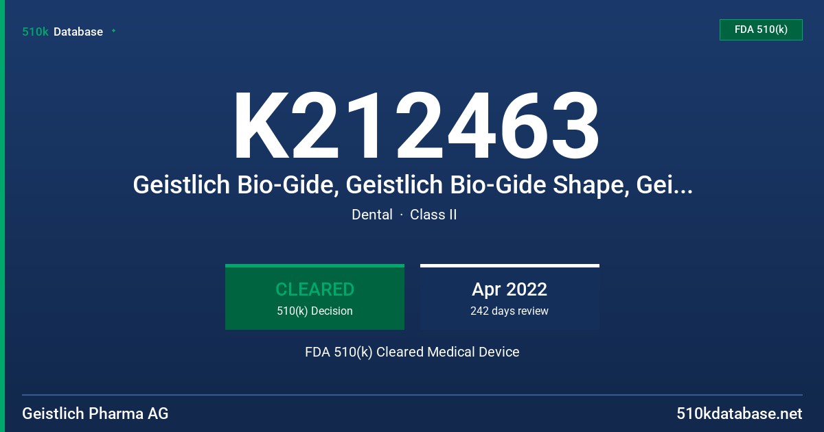 K212463 Geistlich Bio-Gide, Geistlich Bio-Gide Shape, Geistlich Bio-Gide Compressed, Geistlich Bio-Gide Perio, Geistlich Combi-Kit Collagen and Geistlich Perio-System Combi Pack FDA 510(k) Cleared Medical Device