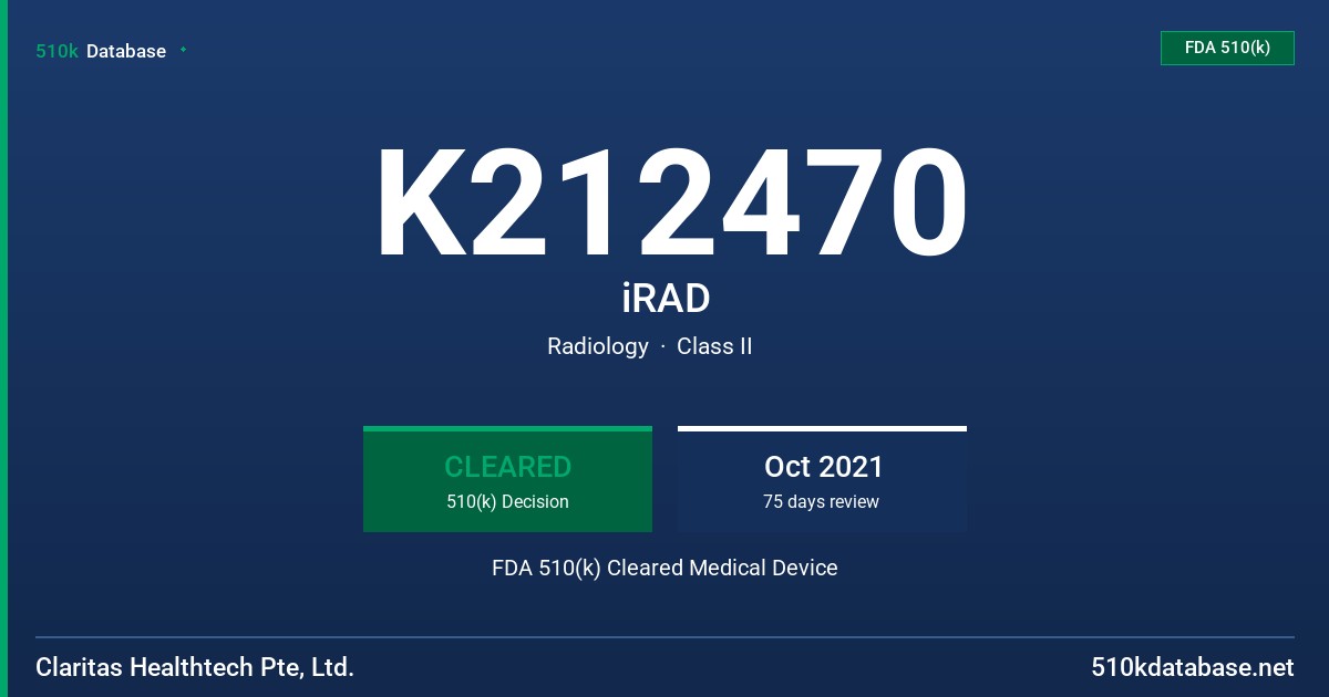 K212470 iRAD FDA 510(k) Cleared Medical Device