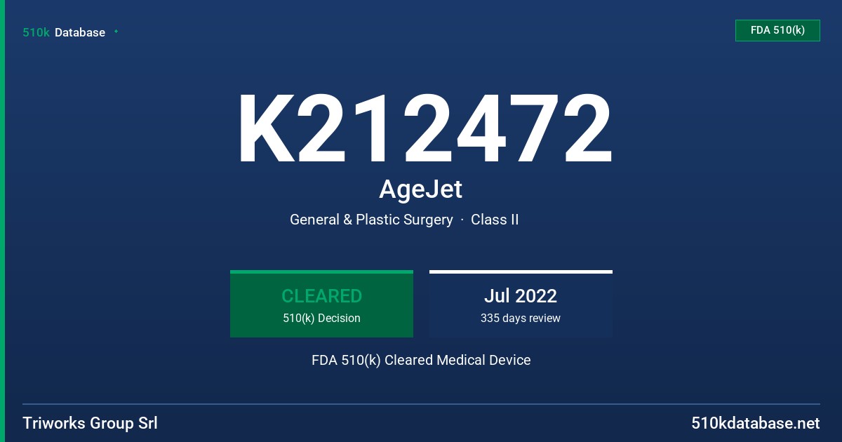 K212472 AgeJet FDA 510(k) Cleared Medical Device