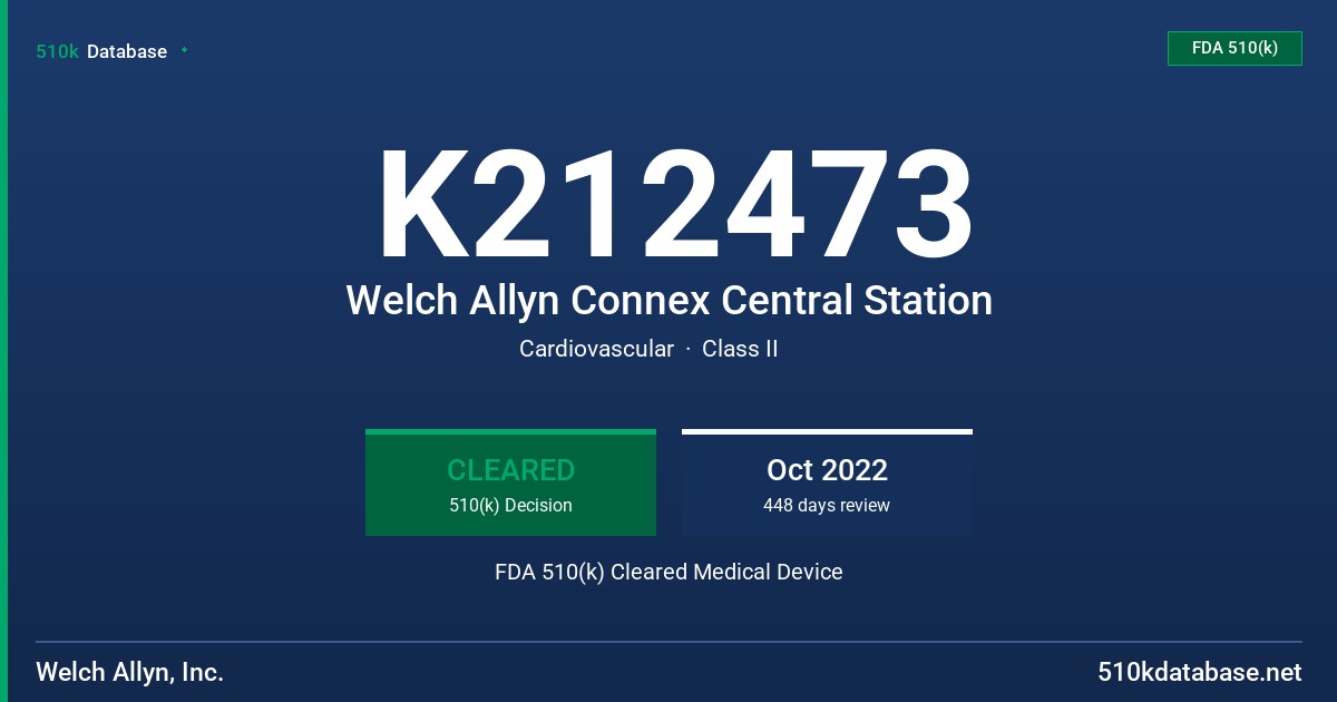K212473 Welch Allyn Connex Central Station FDA 510(k) Cleared Medical Device