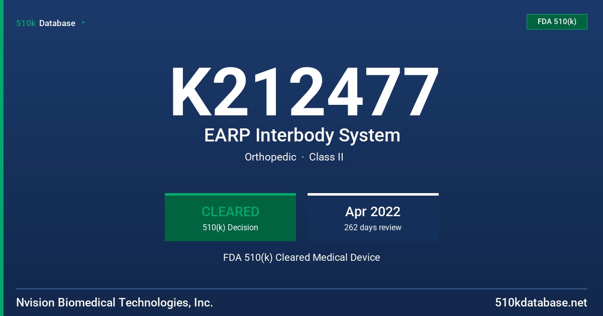 K212477 EARP Interbody System FDA 510(k) Cleared Medical Device