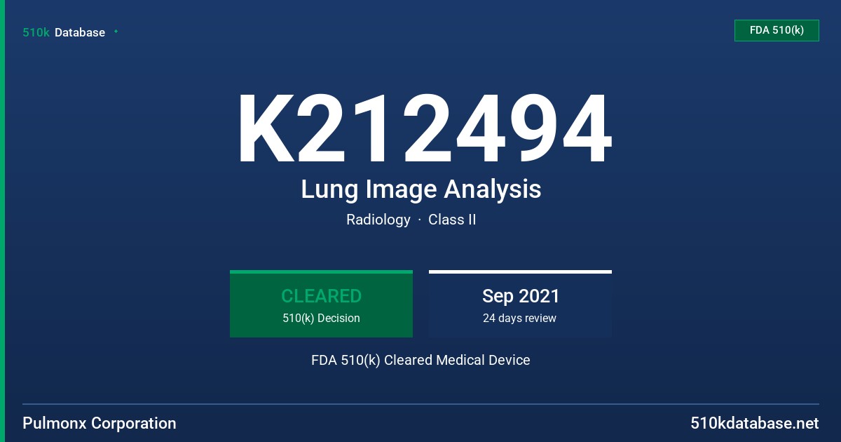 K212494 Lung Image Analysis FDA 510(k) Cleared Medical Device