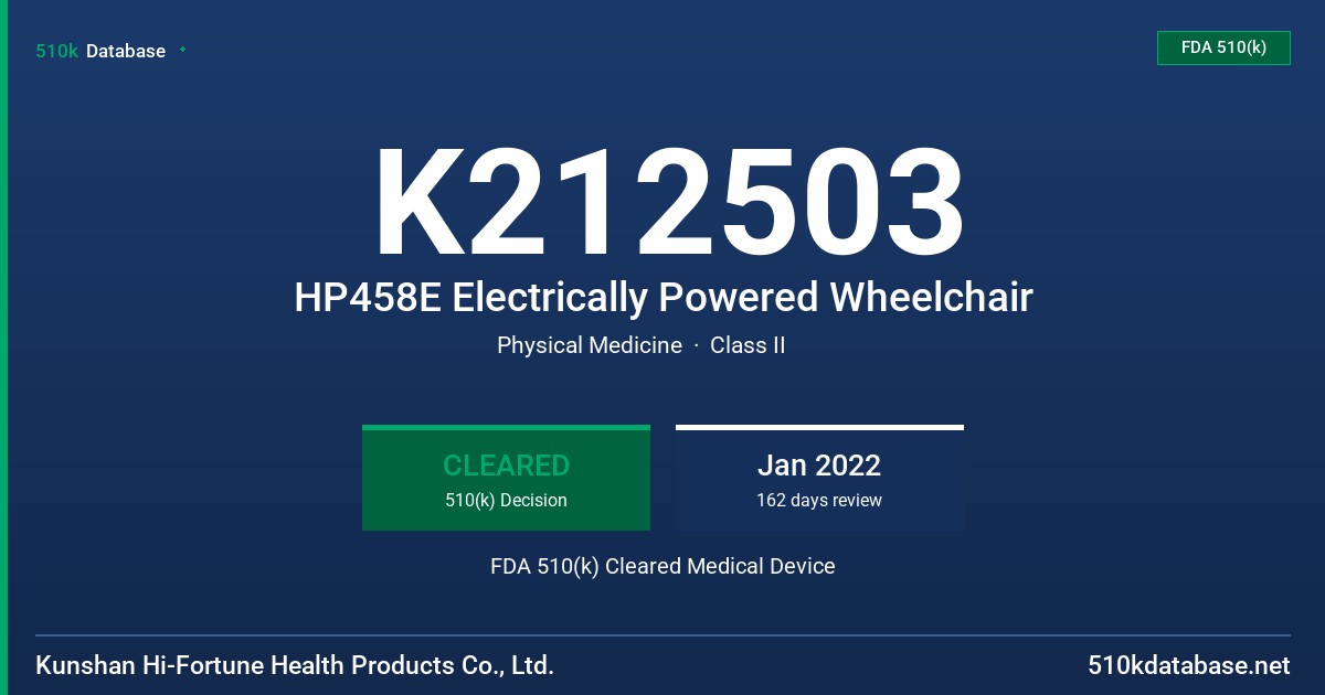 K212503 HP458E Electrically Powered Wheelchair FDA 510(k) Cleared Medical Device