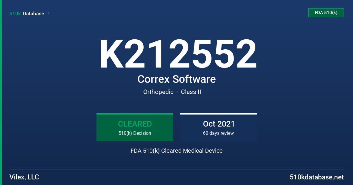 K212552 Correx Software FDA 510(k) Cleared Medical Device