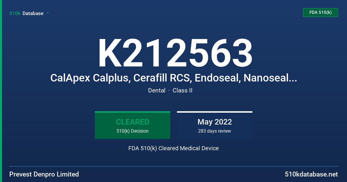 K212563 CalApex Calplus, Cerafill RCS, Endoseal, Nanoseal S, Zical Ultra Paste, Zical Ultra Powder/Liquid FDA 510(k) Cleared Medical Device